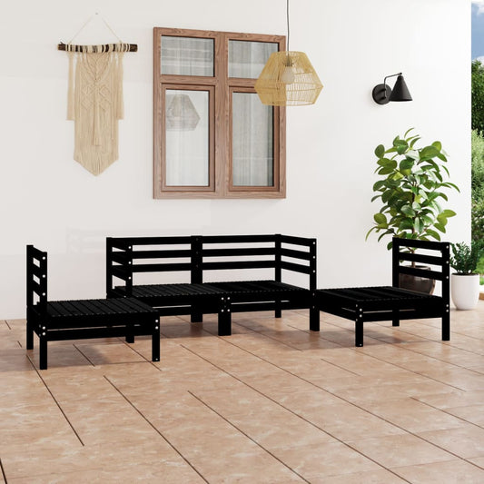 Berkfield 4 Piece Garden Lounge Set Black Solid Pinewood