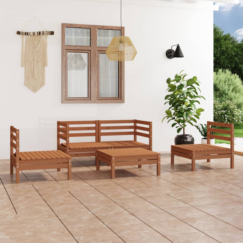 Berkfield 5 Piece Garden Lounge Set Honey Brown Solid Pinewood