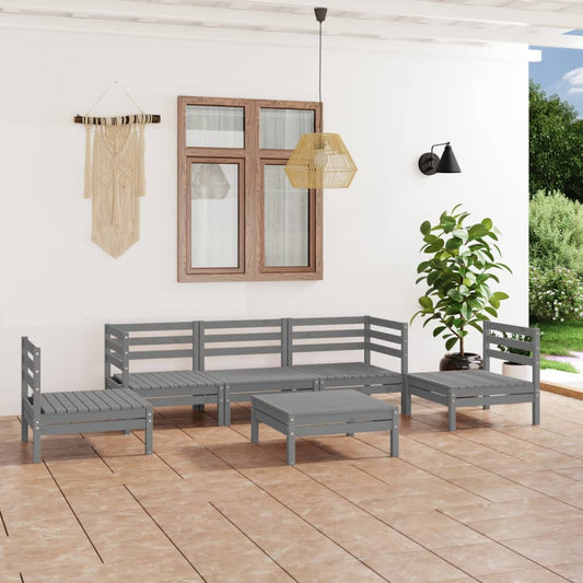 Berkfield 6 Piece Garden Lounge Set Grey Solid Pinewood