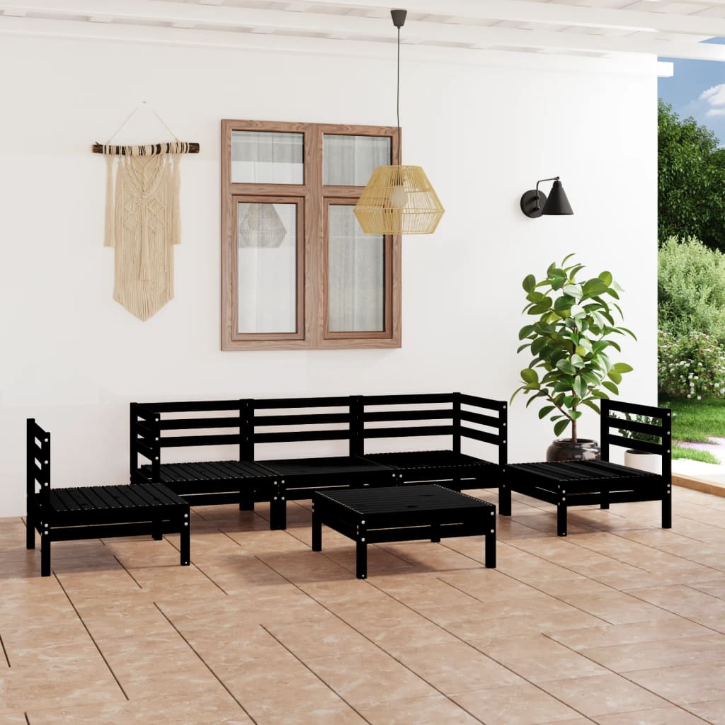 Berkfield 6 Piece Garden Lounge Set Black Solid Pinewood