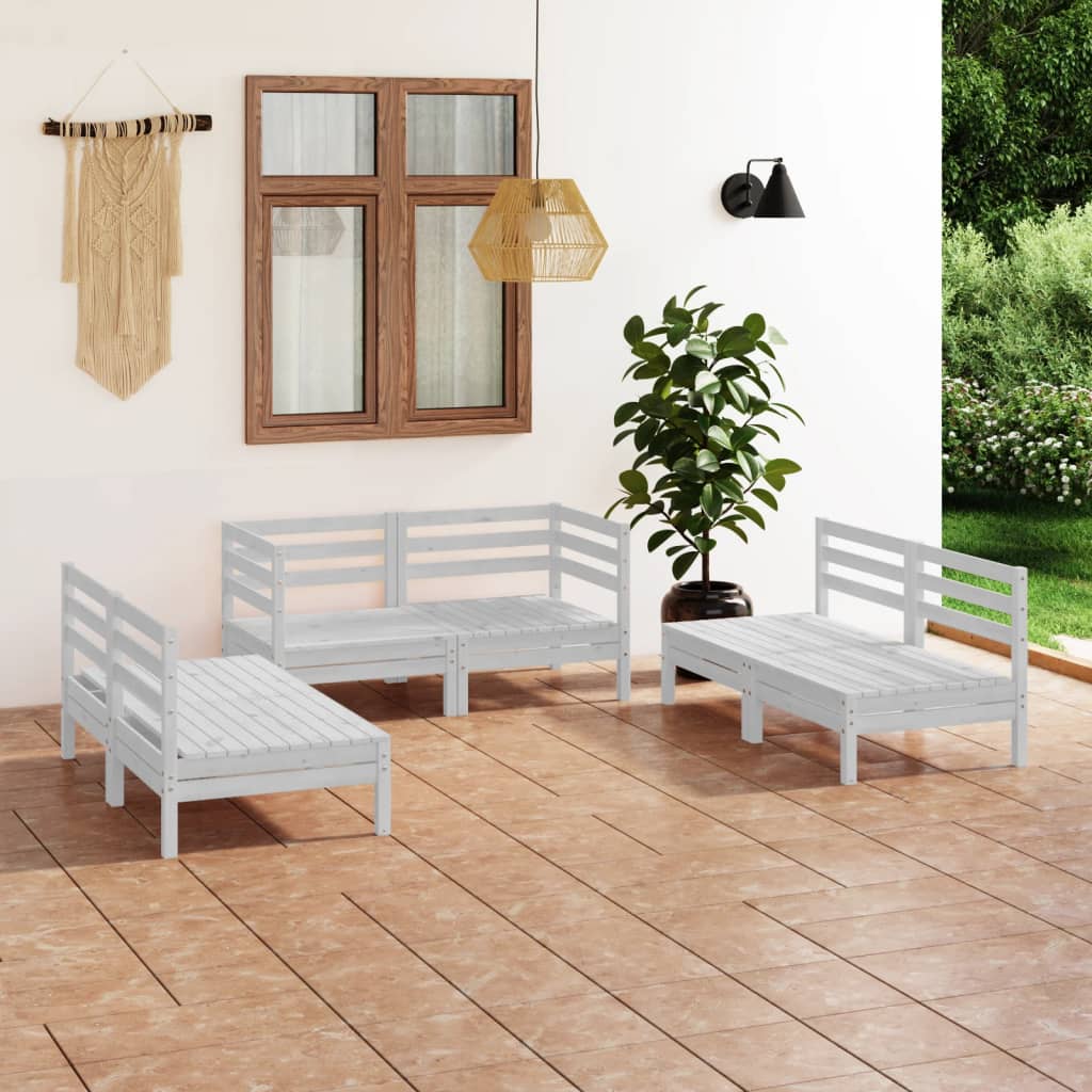 Berkfield 6 Piece Garden Lounge Set White Solid Pinewood