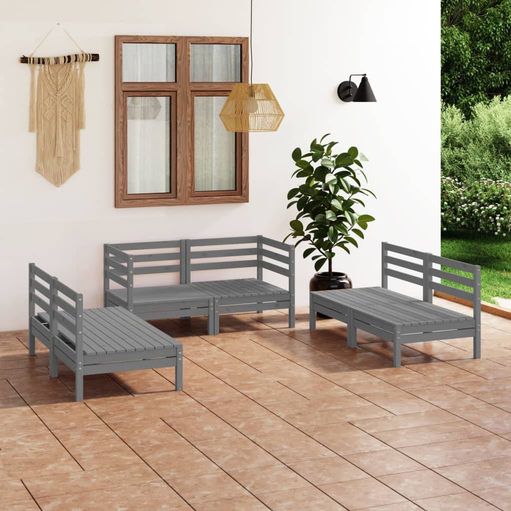 Berkfield 6 Piece Garden Lounge Set Grey Solid Pinewood