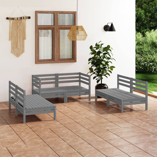 Berkfield 6 Piece Garden Lounge Set Grey Solid Pinewood