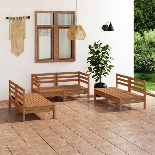 Berkfield 6 Piece Garden Lounge Set Honey Brown Solid Pinewood