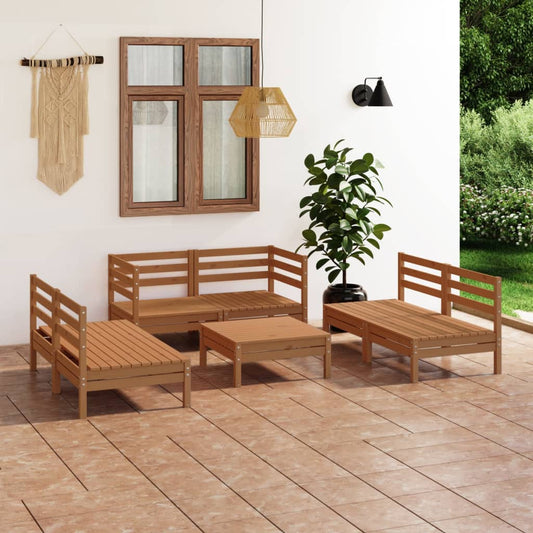 Berkfield 7 Piece Garden Lounge Set Honey Brown Solid Pinewood