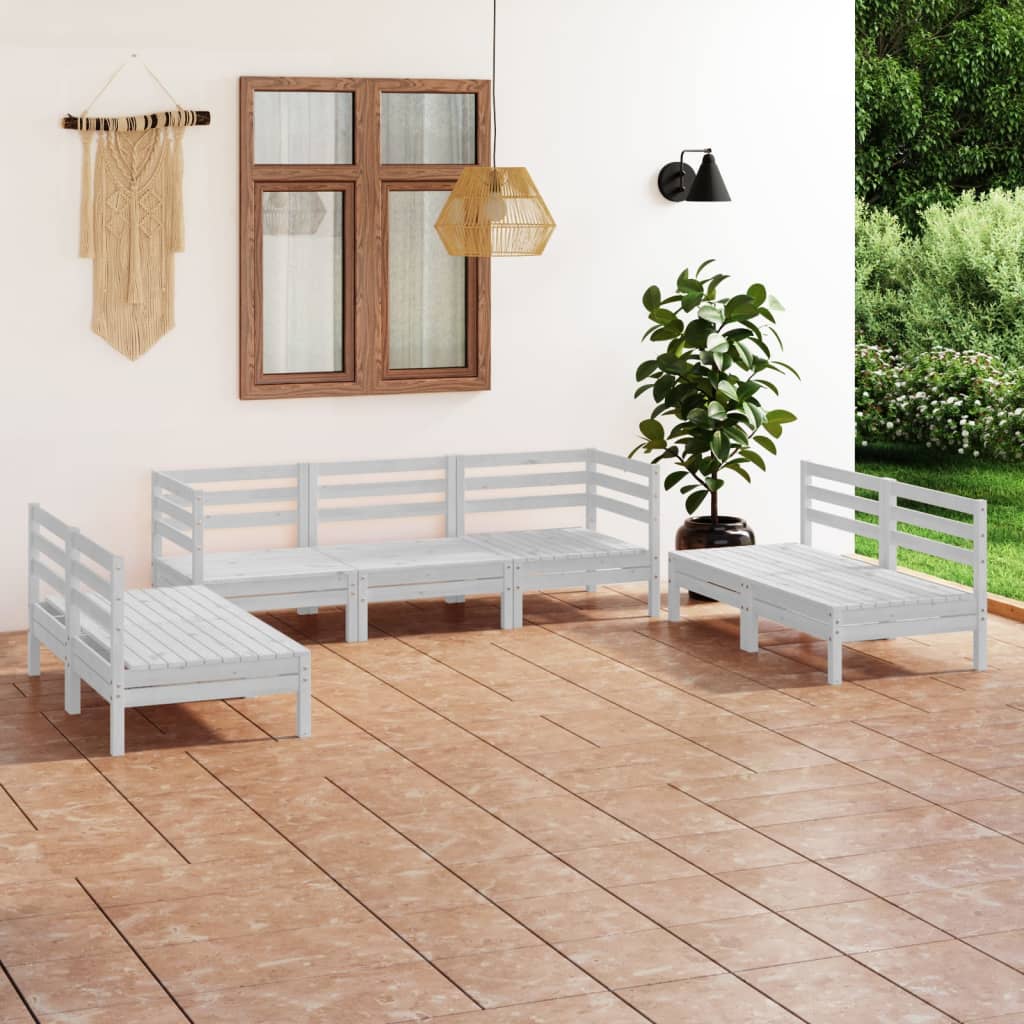 Berkfield 7 Piece Garden Lounge Set White Solid Pinewood