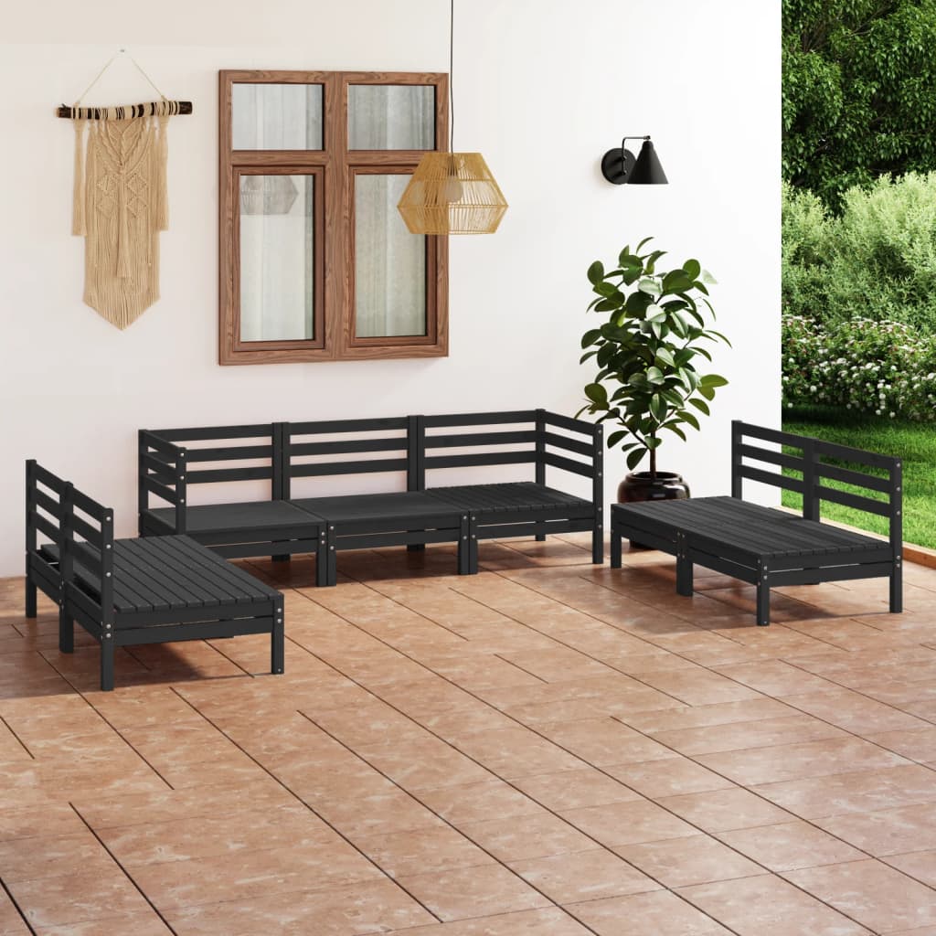 Berkfield 7 Piece Garden Lounge Set Black Solid Pinewood