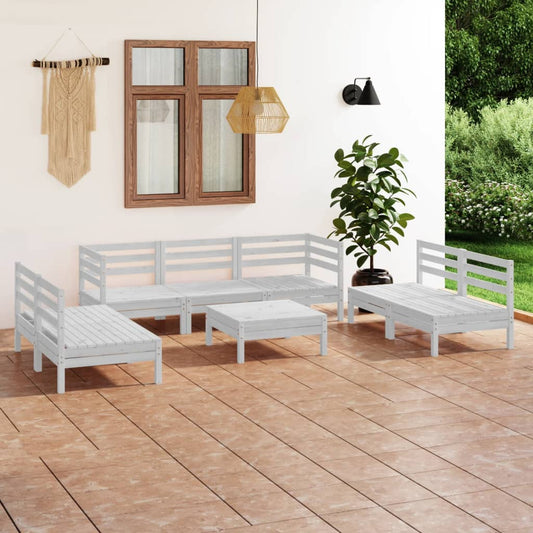 Berkfield 8 Piece Garden Lounge Set White Solid Pinewood