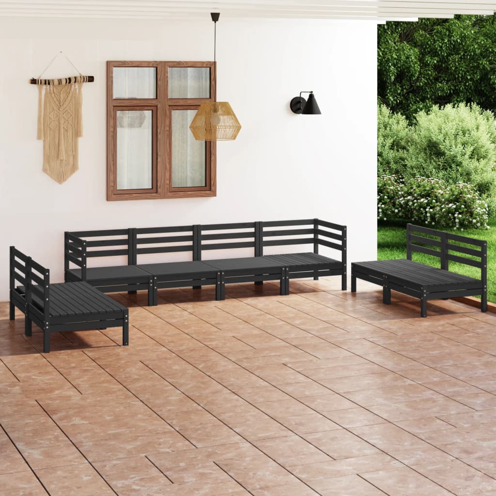 Berkfield 8 Piece Garden Lounge Set Black Solid Pinewood