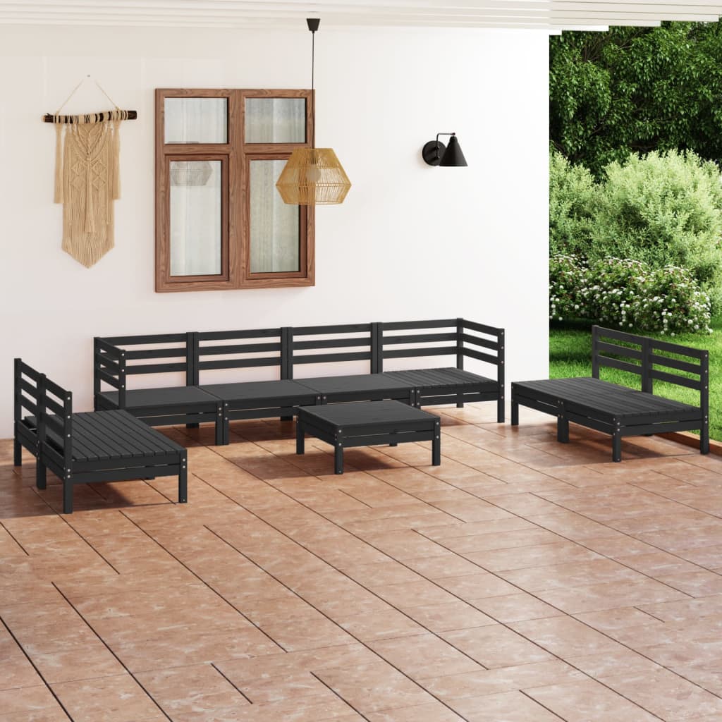 Berkfield 9 Piece Garden Lounge Set Black Solid Pinewood