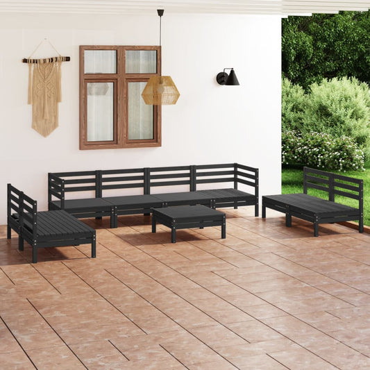 Berkfield 9 Piece Garden Lounge Set Black Solid Pinewood