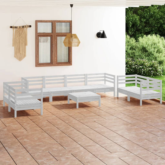 Berkfield 9 Piece Garden Lounge Set White Solid Pinewood