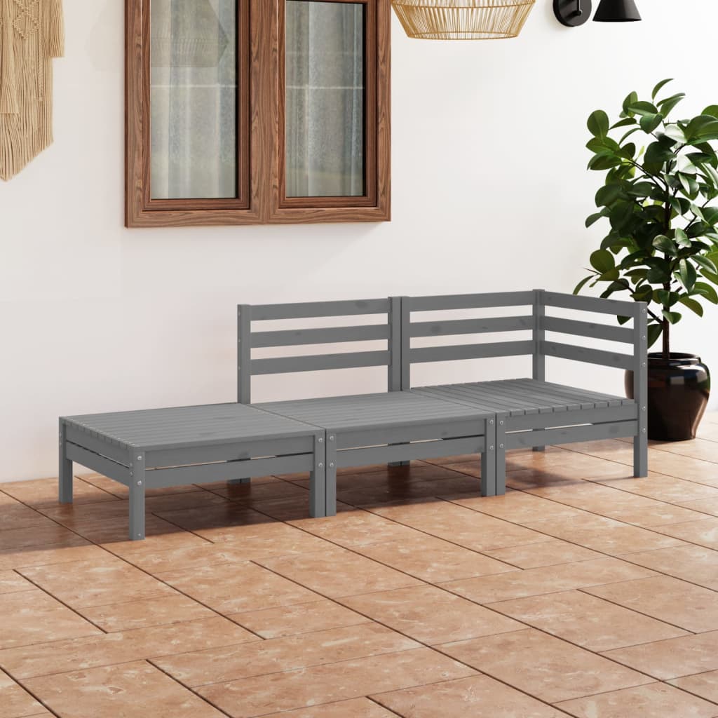 Berkfield 3 Piece Garden Lounge Set Grey Solid Pinewood