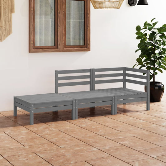 Berkfield 3 Piece Garden Lounge Set Grey Solid Pinewood