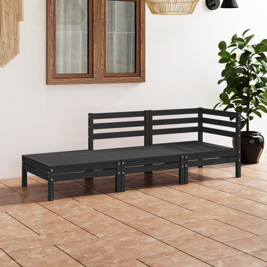 Berkfield 3 Piece Garden Lounge Set Black Solid Pinewood