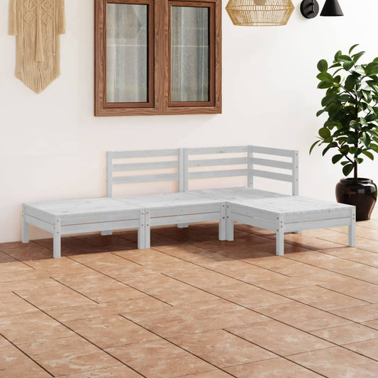Berkfield 4 Piece Garden Lounge Set White Solid Pinewood