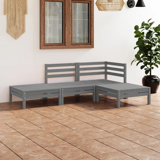 Berkfield 4 Piece Garden Lounge Set Grey Solid Pinewood