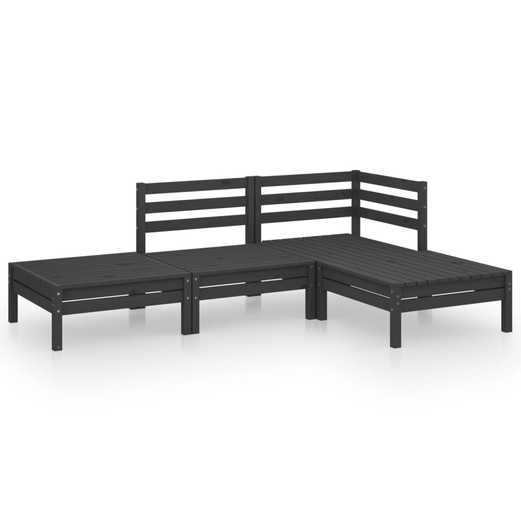Berkfield 4 Piece Garden Lounge Set Black Solid Pinewood