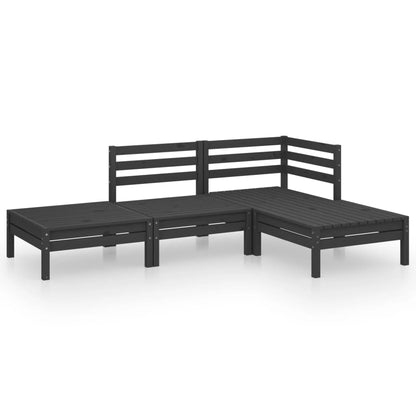 Berkfield 4 Piece Garden Lounge Set Black Solid Pinewood