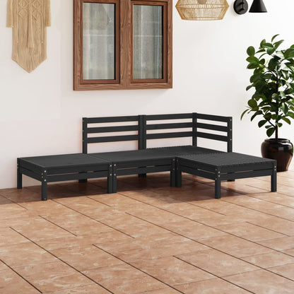 Berkfield 4 Piece Garden Lounge Set Black Solid Pinewood
