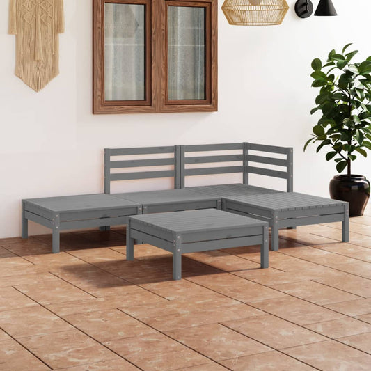 Berkfield 5 Piece Garden Lounge Set Solid Pinewood Grey