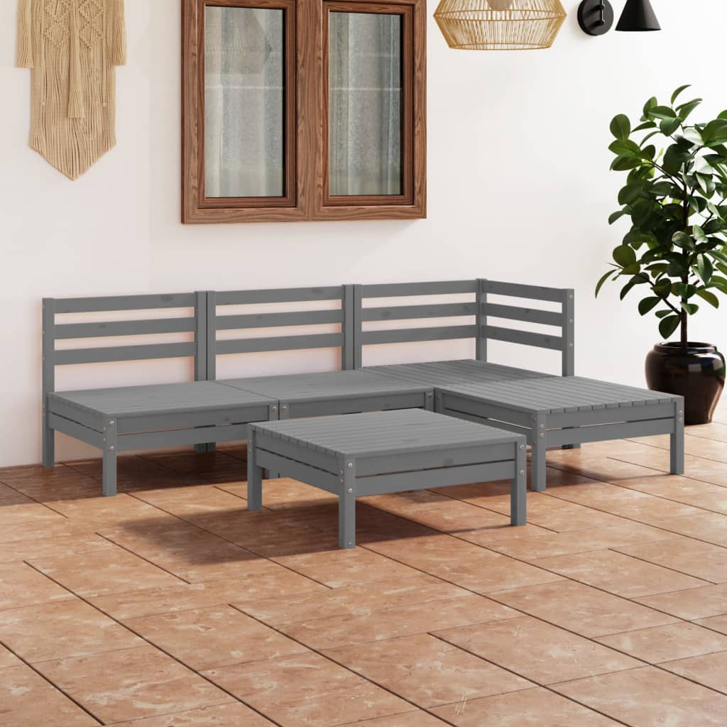 Berkfield 5 Piece Garden Lounge Set Solid Pinewood Grey