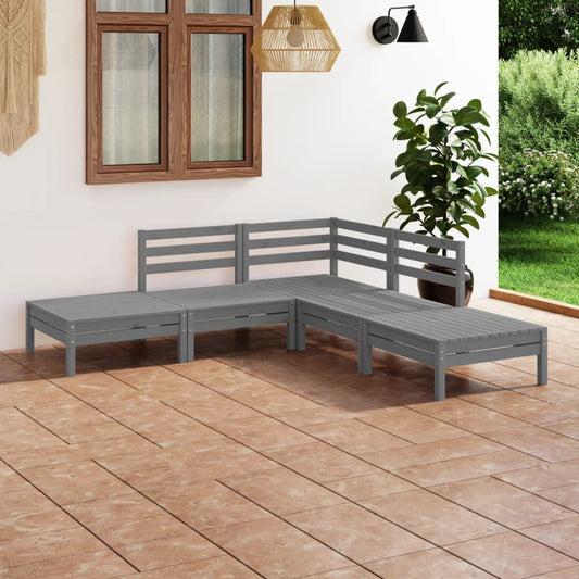 Berkfield 5 Piece Garden Lounge Set Solid Pinewood Grey