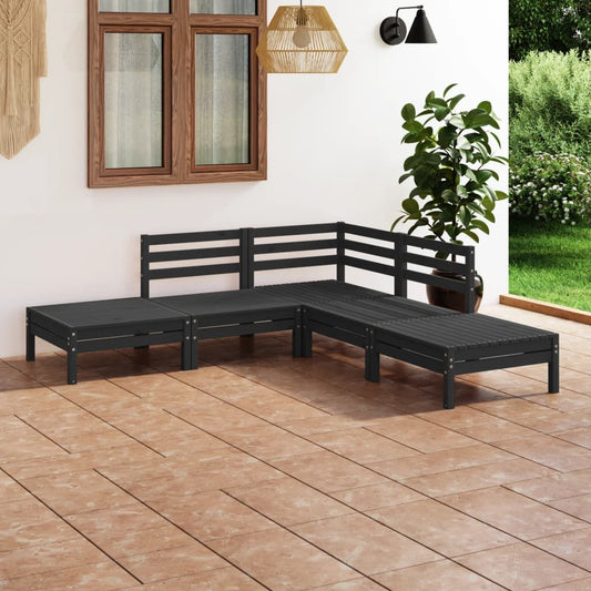 Berkfield 5 Piece Garden Lounge Set Solid Pinewood Black