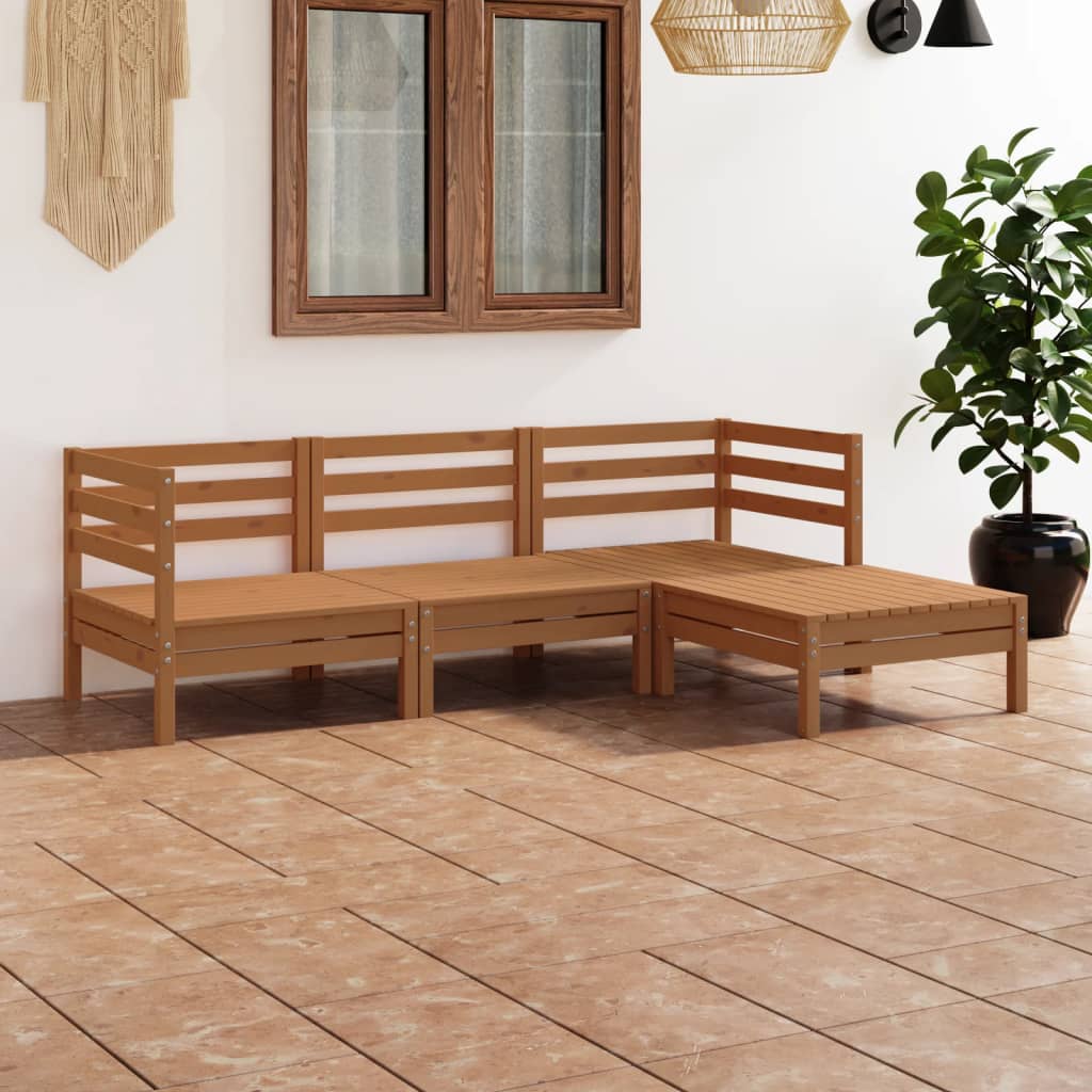 Berkfield 4 Piece Garden Lounge Set Solid Pinewood Honey Brown