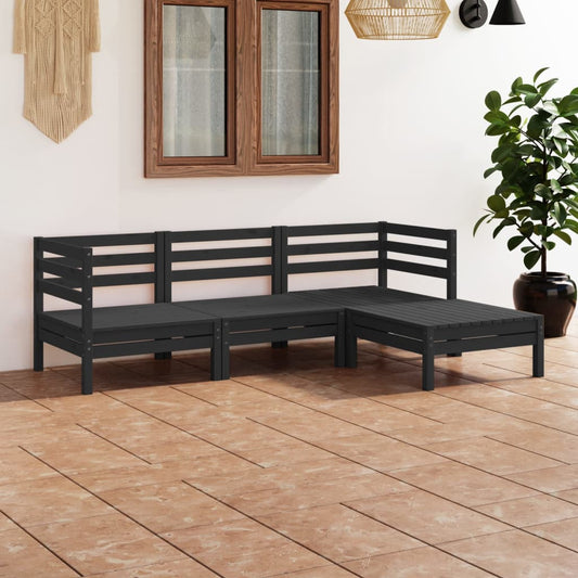 Berkfield 4 Piece Garden Lounge Set Solid Pinewood Black