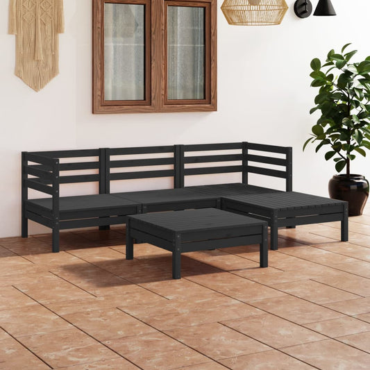 Berkfield 5 Piece Garden Lounge Set Solid Pinewood Black