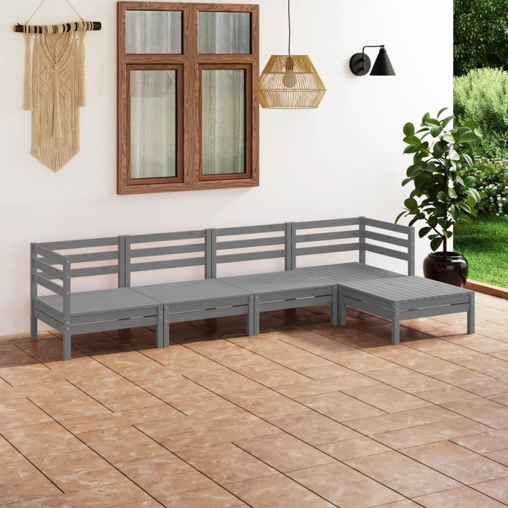 Berkfield 5 Piece Garden Lounge Set Solid Pinewood Grey