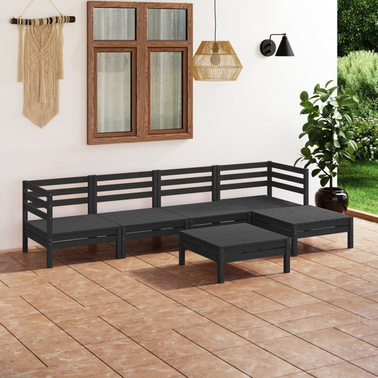 Berkfield 6 Piece Garden Lounge Set Solid Pinewood Black