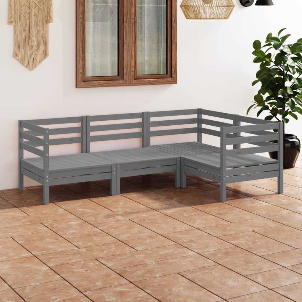 Berkfield 4 Piece Garden Lounge Set Solid Pinewood Grey