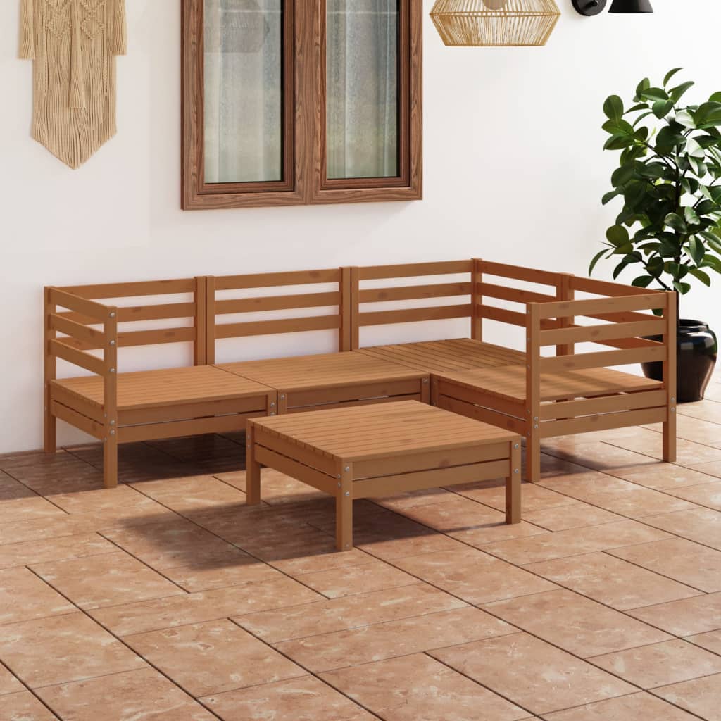 Berkfield 5 Piece Garden Lounge Set Solid Pinewood Honey Brown