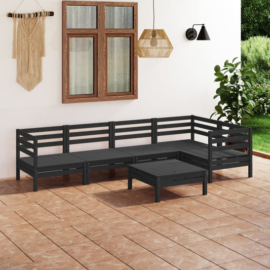 Berkfield 6 Piece Garden Lounge Set Solid Pinewood Black