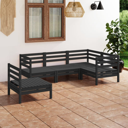 Berkfield 5 Piece Garden Lounge Set Solid Pinewood Black