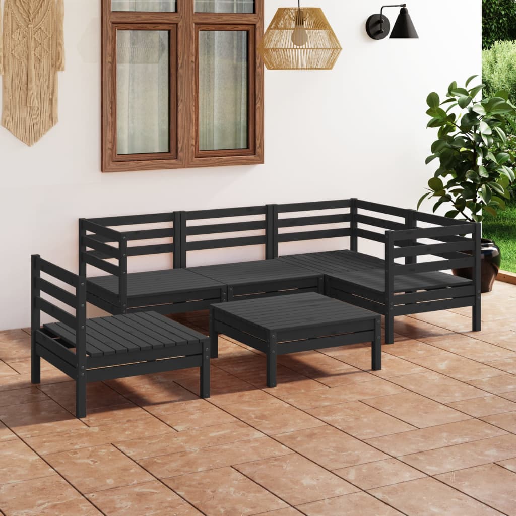 Berkfield 6 Piece Garden Lounge Set Solid Pinewood Black