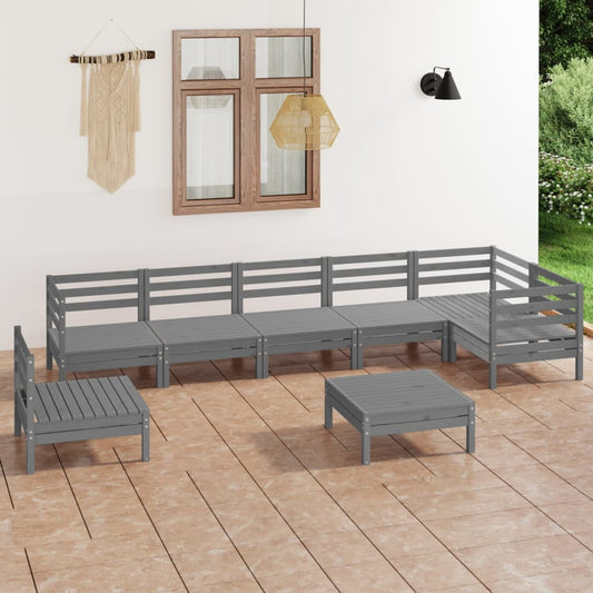 Berkfield 8 Piece Garden Lounge Set Solid Pinewood Grey