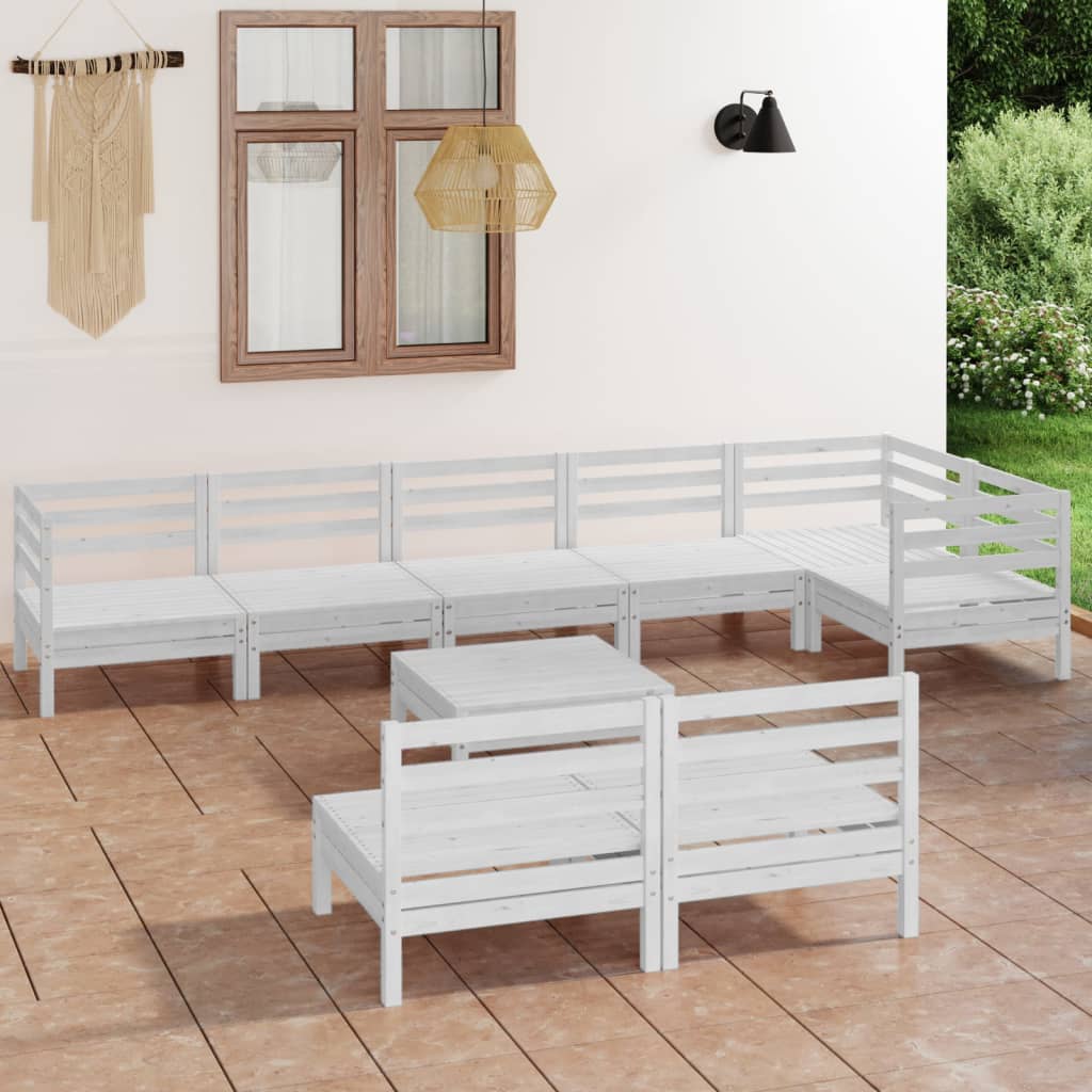 Berkfield 9 Piece Garden Lounge Set Solid Pinewood White
