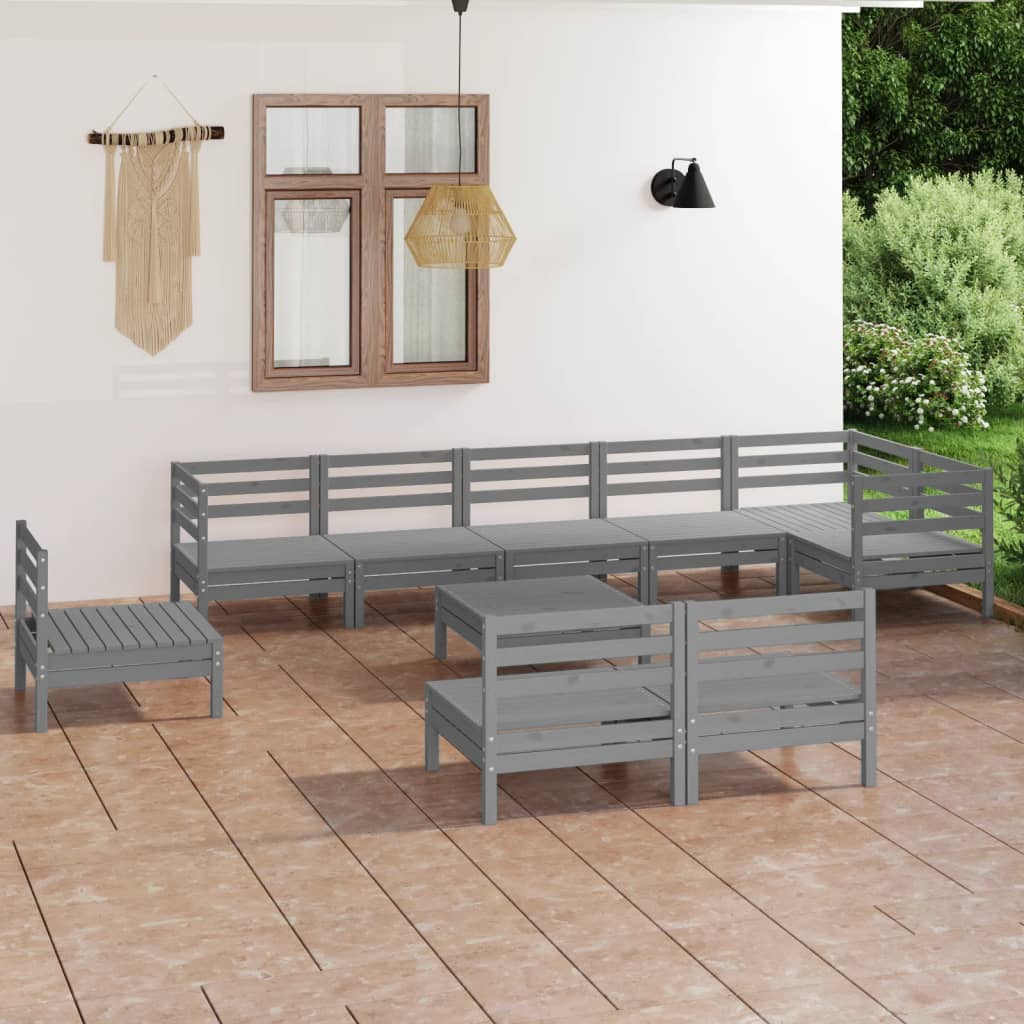Berkfield 10 Piece Garden Lounge Set Solid Wood Pine Grey