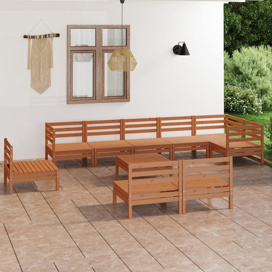Berkfield 10 Piece Garden Lounge Set Solid Wood Pine Honey Brown