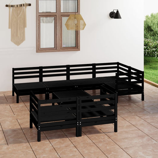 Berkfield 8 Piece Garden Lounge Set Solid Wood Pine Black