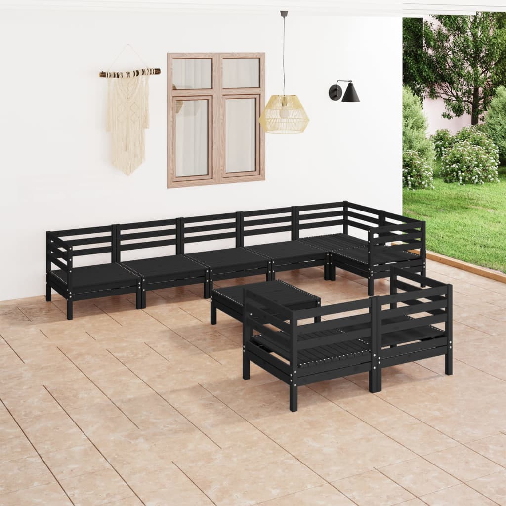 Berkfield 9 Piece Garden Lounge Set Solid Wood Pine Black