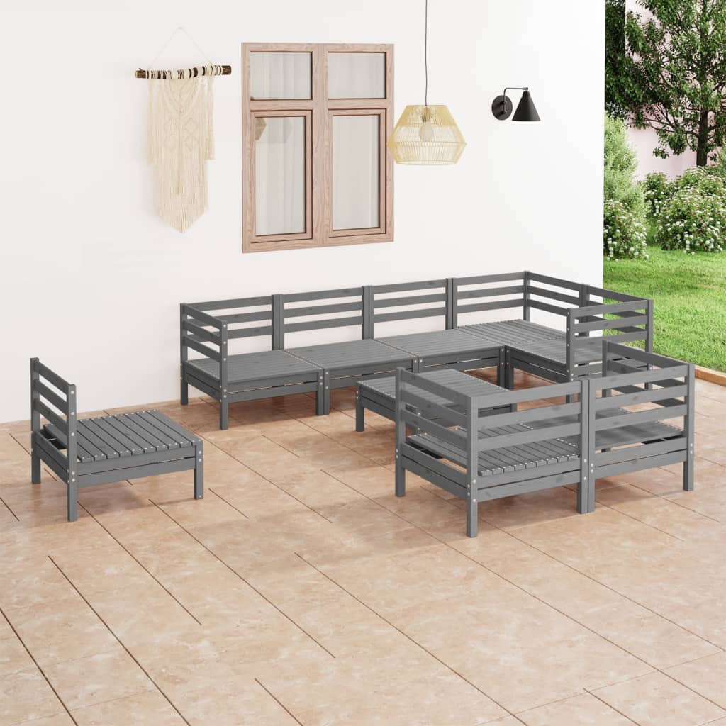 Berkfield 9 Piece Garden Lounge Set Solid Wood Pine Grey