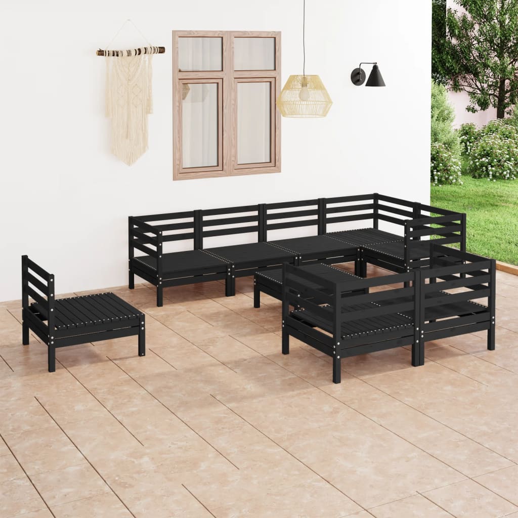 Berkfield 9 Piece Garden Lounge Set Solid Wood Pine Black