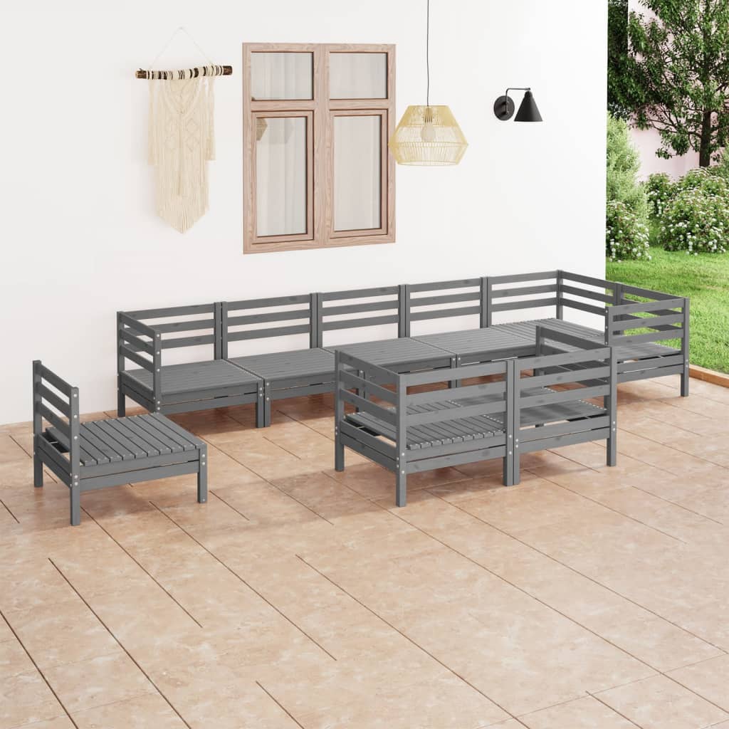 Berkfield 9 Piece Garden Lounge Set Solid Wood Pine Grey