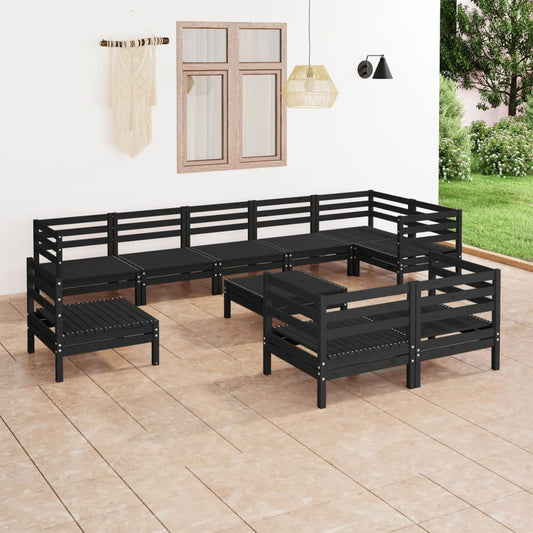 Berkfield 10 Piece Garden Lounge Set Solid Wood Pine Black