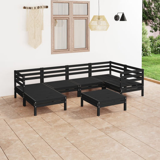 Berkfield 7 Piece Garden Lounge Set Solid Wood Pine Black