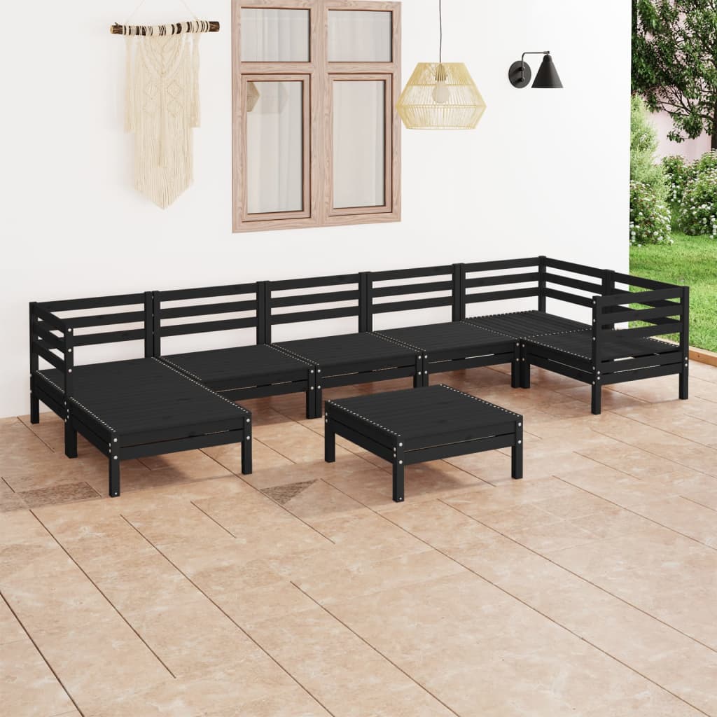 Berkfield 8 Piece Garden Lounge Set Solid Wood Pine Black
